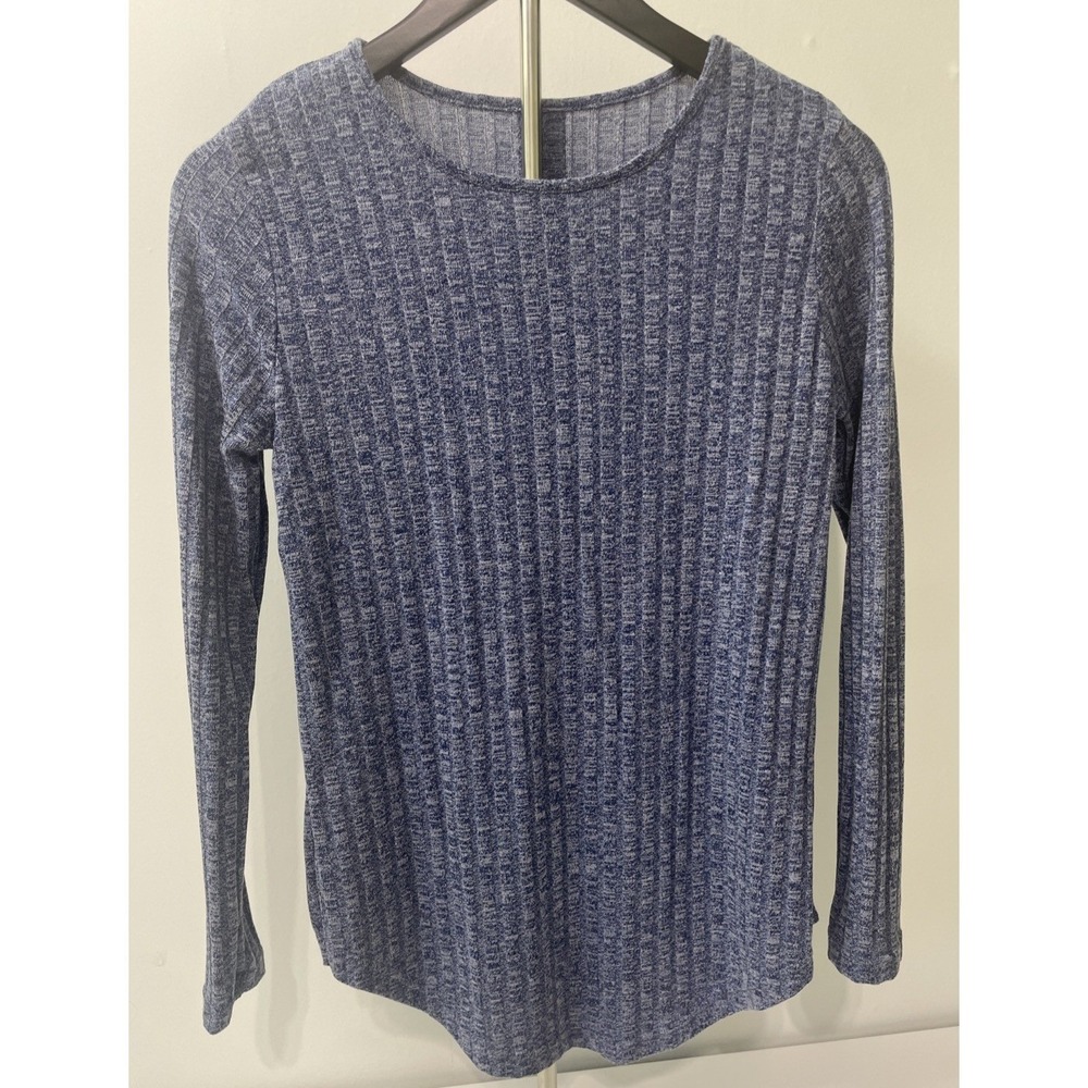 SHEIN Ribbed Knit Top Women Small‎ Blue Button Back Long Sleeve Crewneck
